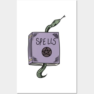 spells book with pentagram and snake crawling from inside Posters and Art